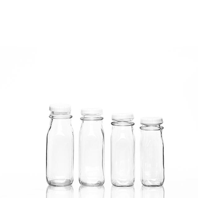 16oz Empty Clear Glass Milk Juice Drinking Bottles With Plastic Lid