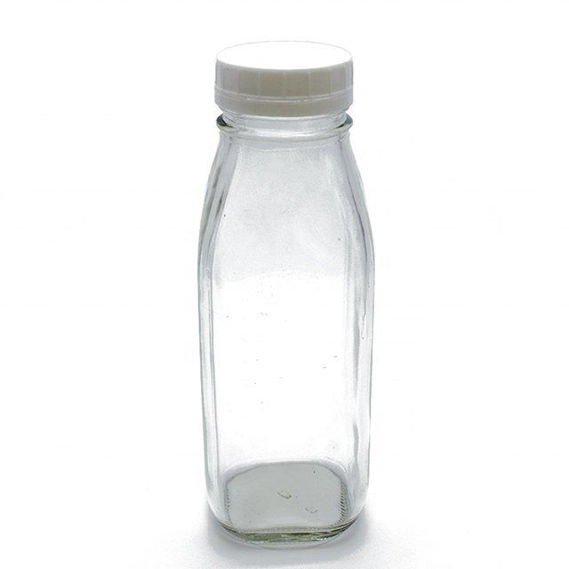 16oz Empty Clear Glass Milk Juice Drinking Bottles With Plastic Lid