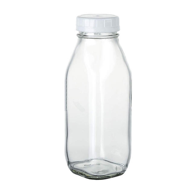 16oz Clear Glass Milk Bottle with Plastic Lid