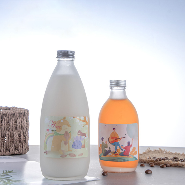250ml 300ml Transparent Frosted Glass Fruit Wine Bottle with Aluminum Cap