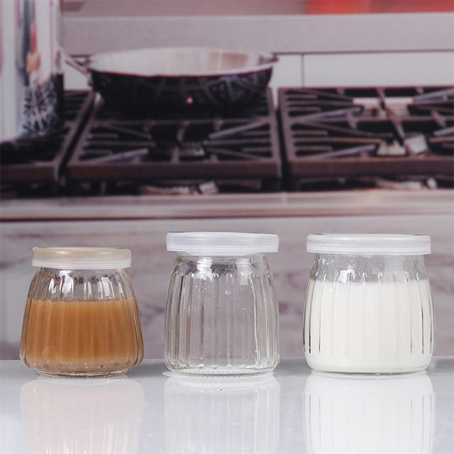 100ml 150ml 200ml Vertical Striped Pudding Jar with Lid