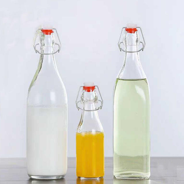250ml 500ml 1000ml Sealed Clip Clear Glass Drink Fruit Wine Bottle