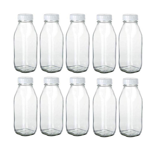 16oz Clear Glass Milk Bottle with Plastic Lid
