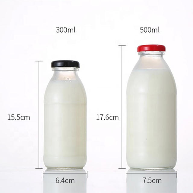 200ml 250ml 500ml Clear Round Glass Milk Bottle with Metal Lid