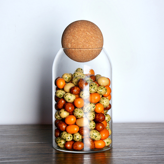 500ml 700ml 1000ml Clear Glass Storage Jar with Spherical Cork Lid