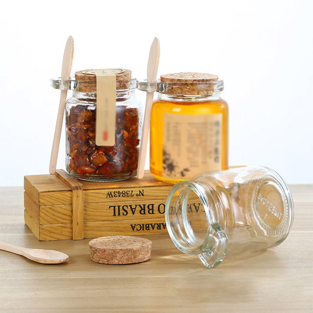 100ml 250ml Airtight Glass Jam Jar with Wooden Spoon