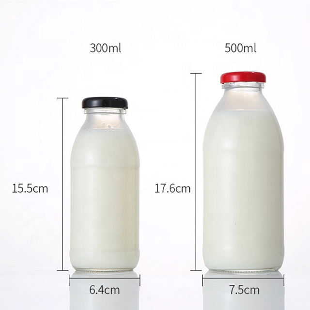 200ml 250ml 500ml Clear Round Glass Milk Bottle with Metal Lid