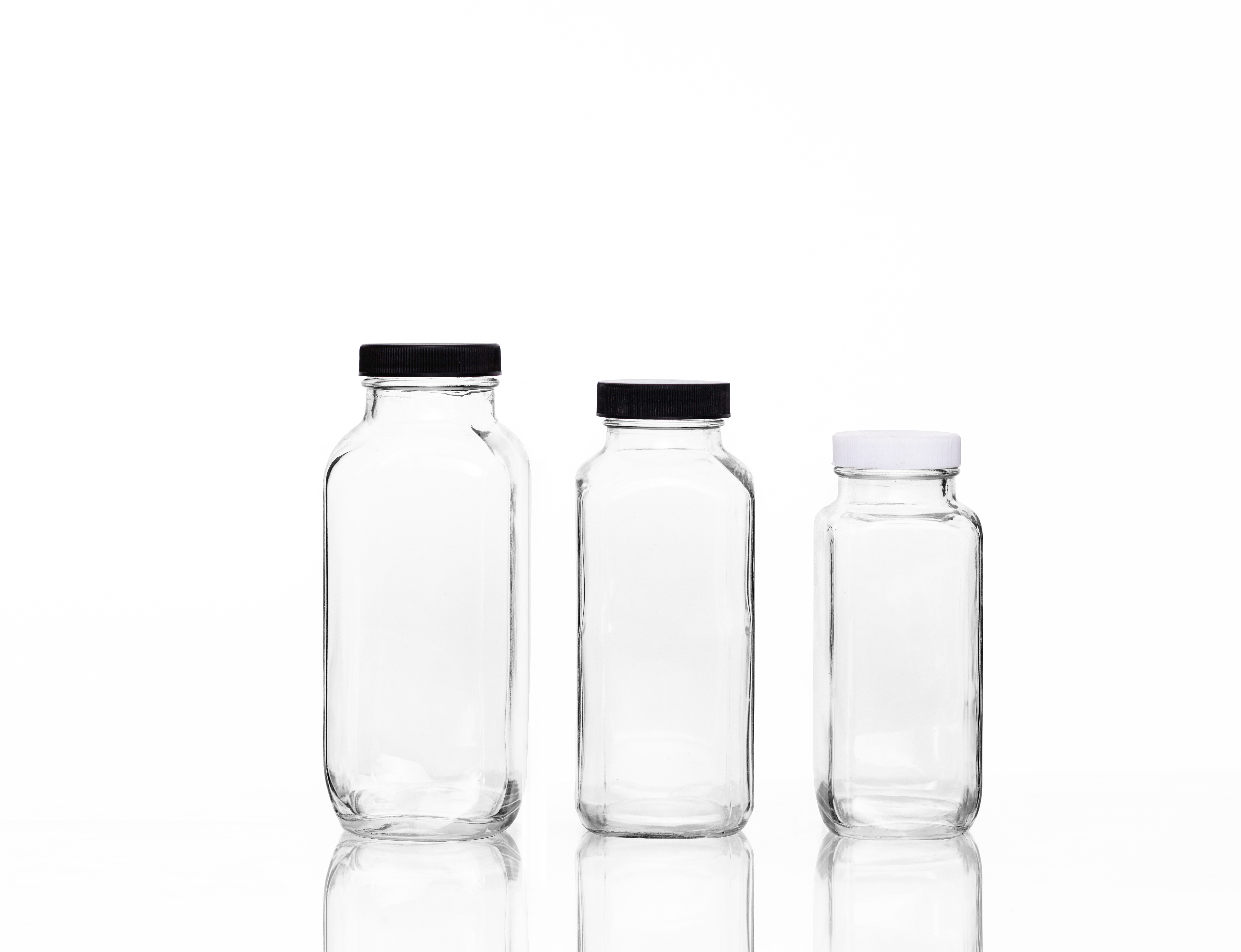 16oz Square French Beverage Glass Juice Bottle with Plastic Cap