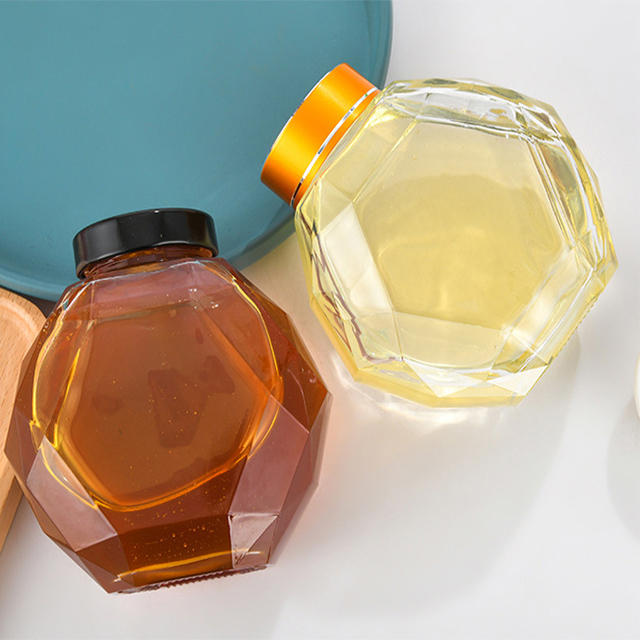 250ml 380ml 500ml Hexagonal Glass Honey Jar with Stirring Stick