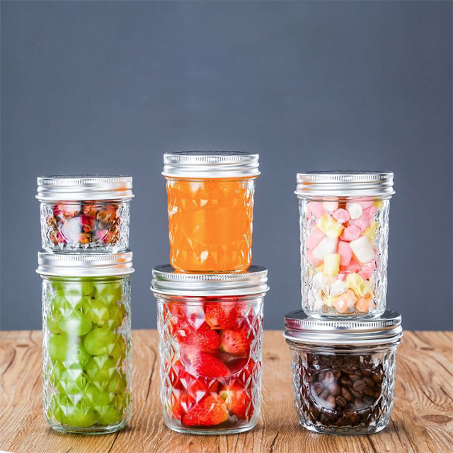 100ml 200ml 250ml 300ml 350ml 500ml 650ml Diamond Mason Jar with Aluminum Lid
