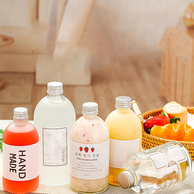 350ml 500ml Cold Brew Coffee Milk Tea Glass Beverage Bottle with Lid