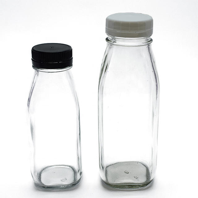 16oz Empty Clear Glass Milk Juice Drinking Bottles With Plastic Lid
