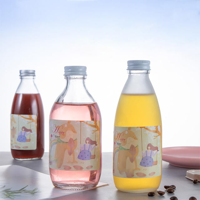 250ml 300ml Transparent Frosted Glass Fruit Wine Bottle with Aluminum Cap