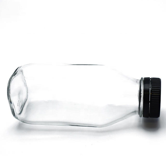 16oz Empty Clear Glass Milk Juice Drinking Bottles With Plastic Lid