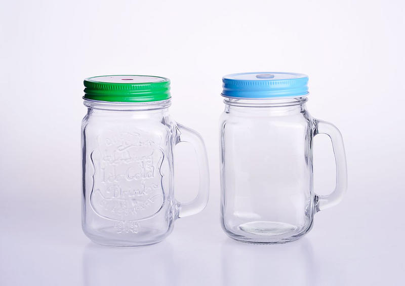 500ml Colorful Glass Mason Jar with Handle 