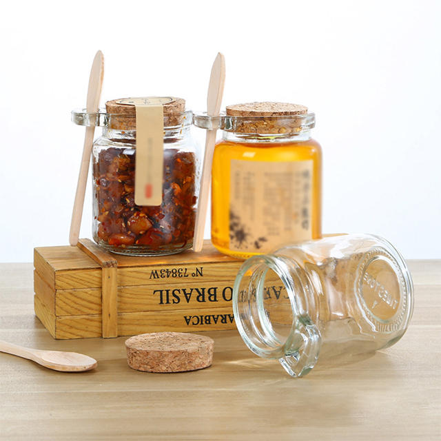 100ml 250ml Airtight Glass Jam Jar with Wooden Spoon