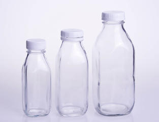 Square Glass Milk Bottle with Plastic Safety Cap