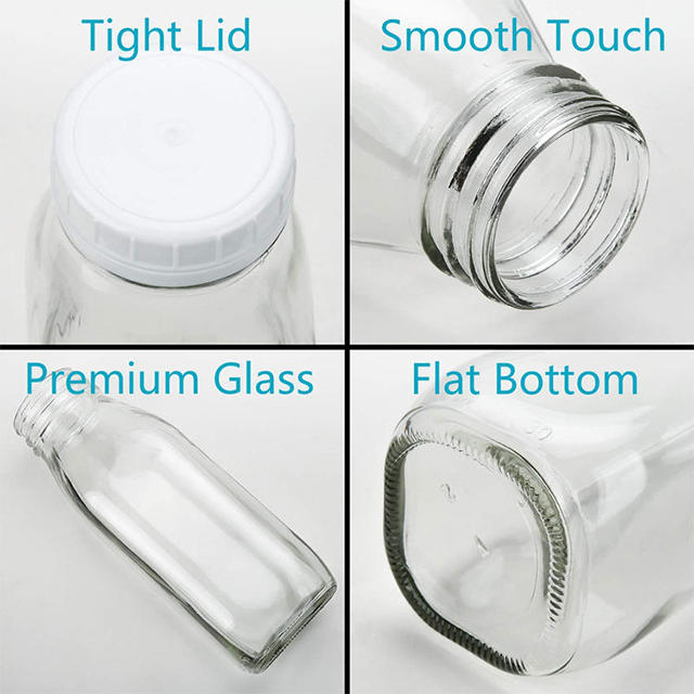 16oz Clear Glass Milk Bottle with Plastic Lid