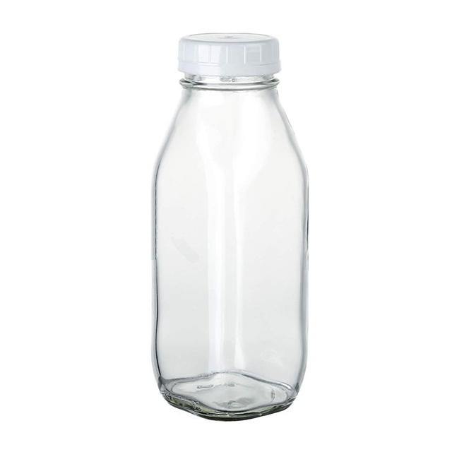 16oz Clear Glass Milk Bottle with Plastic Lid