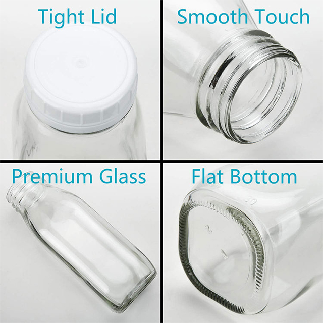 16oz Clear Glass Milk Bottle with Plastic Lid